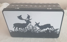 Blechdose eckig mit Deckel LEER schwarz weiß Hirsch & Reh Motiv Sammler