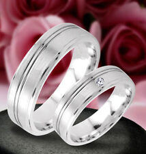 2 Trauringe , Hochzeitsringe mit Diamant  , Gratis Gravur , Silber 925 J1-1