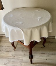 Alte Tischdecke Rund Ø 100 cm, Creme, Vintage