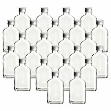 24er Set Glasflaschen 100 ml Flachmann mit Schraubdeckel silber - Taschenflasche