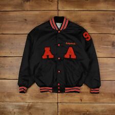 Vintage DeLong Varsity Jacke L 90s Letterman USA Made Schwarz