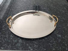 Formano Serviertablett. oval, Edelstahl mit vergoldeten Griffen,  43 x 33 cm