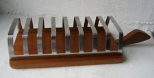 Toast Brot Halter mit Griff, 60er Jahre, Holz, Edelstahl,für 8 Toasts