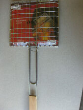 Grillguthalter Doppelkorb 22 x 22 cm Holzgriff verchromt Gesamtlänge 57cmNEUWARE