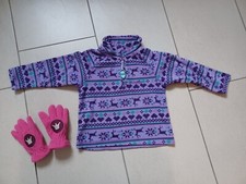 Fleece Pullover Kinder lila mit Reißverschluss Größe 92 und Handschuhen