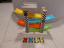 TOP BRIGHT Kugelbahn Autorennbahn Holz mit 4 Fahrzeuge, Auto Rennbahn, Spielzeug