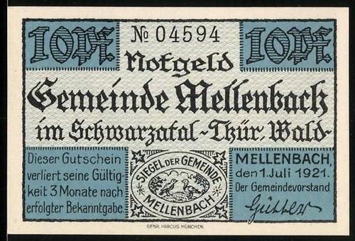 Notgeld mellenbach - mellenbach, im