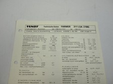 Fendt Farmer 311 LSA 198 Werkstatt Datenblatt Anzugswerte Technische Daten 1991