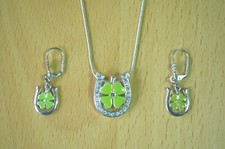 Kleeblatt Kette Ohrringe Hufeisen Glück Trachtenschmuck Geburtstags Geschenk Neu