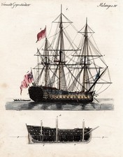 Linienschiff Kriegschiff Schiff Schiffe battleship ship Kupferstich Bertuch 1792
