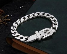 K37 Armband Gürtelschnalle Flachpanzerkette 7 mm 19 cm Sterlingsilber 925