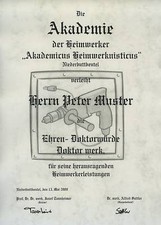 Diplom Urkunde Ehren Doktor Titel Heimwerker Bastler