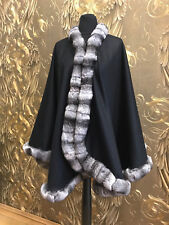 CAPE PONCHO UMHANG STOLA MIT CHINCHILLA PELZ CHINCHILLA JACKE PELZ CAPE SCHWARZ