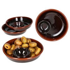 4x Juego Tapas Schale Ø14,3cm Olivenschale Ton-Cazuela mit Kernablage Antipasti