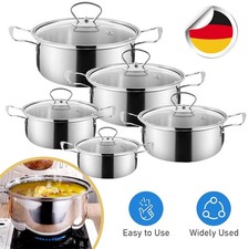 5 tlg Edelstahl Kochtöpfe mit Glasdeckel Kochtopfset Topfset Induktions Töpfe