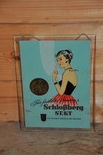 Altes Reklameschild/Glasschild DDR,Schloßberg Sekt 1965,VEG Weinbau Radebeul,RAR