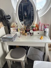 Schminktisch Kosmetiktisch mit Spiegel, Hocker, Beleuchtung, Weiß