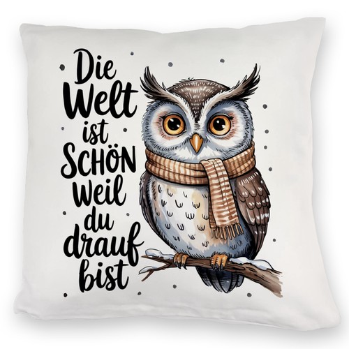 Eule mit spruch - eule, kuschelkissen