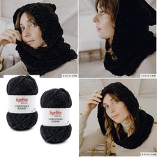 Strickset Kapuzenkragen/Sturmhaube aus Katia CHRISTMAS BAMBI in Farbe Schwarz