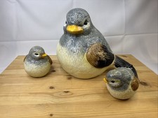 Keramik Figuren 3 Vögel Garten Deko Vogel groß 25cm + 2 kleine 12x14cm