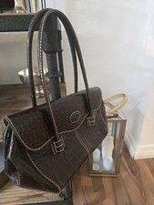 TOD's DESIGNER Handtasche Leder Dunkelbraun  Kroko Optik