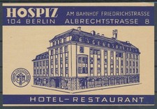 Kofferaufkleber Hotel Restaurant Hospiz Berlin