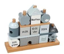 Label Label Holz Stapelspiel Haus Blau – Personalisiert mit Namen und Geburtsdat