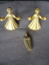 3 Engel Bronze Messing massiv - Schutzengel Skulptur Kerzenleuchter + Statuette