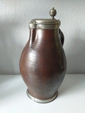 Bunzlau Steinzeug Kanne mit Zinn Montierung Höhe 38 cm - 19.Jhd  , 191125K-1