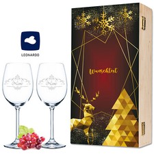 Leonardo Weingläser mit Gravur im "Weihnachtshirsch" Design als Set inkl. Holzki
