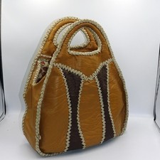 Vintage Handtasche 70er Jahre Kunstleder • Retro Braun Gelb Handarbeit DDR (936)