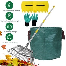 Gartenrechen Set verstellbarer Stiel mit 2 großen Laubgreifer Laubrechen-