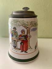 Bierkrug mit Zinndeckel Privat Brauerei Frankenheim Alt, Düsseldorf, handbemalt