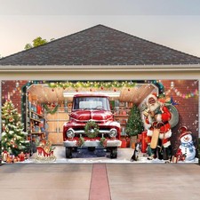 Roter Lkw Weihnachtsmann Weihnachten Garage Tür Banner Gewebe Outdoor Hintergrun
