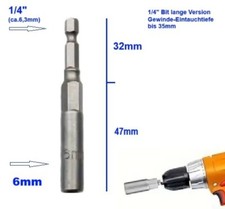 6mm lang Nuss Steckschlüssel Bit 1/4" für Akku Schrauber