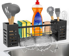 12 Spülbecken Organizer schwarz Edelstahl Waschbecken Ablage Schwammhalter ohne