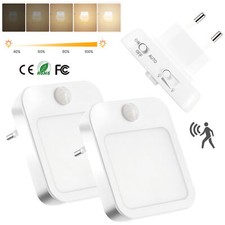 2x LED Nachtlicht Bewegungsmelder Dimmbar Steckdose Nachtlampe Steckdosenlicht