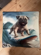 Kissenbezug Mops Hund Surfer Beach Strand