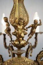 antik 8 fl italienischer Kronleuchter Deckenlampe Bronze 3 Putten ca.1960