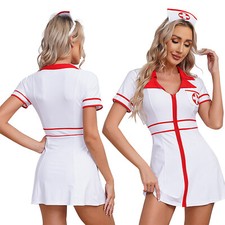 DE iEFiEL Damen Sexy Krankenschwester Cosplay Kostüm Kleid Dessous Outfit Party