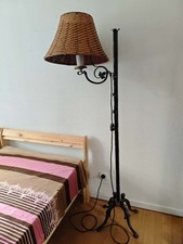 Mid Century Vintage Lampe, Retro Style, Mit Rattanschirm