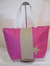 Badetasche  Shopper Pink Stern Glitzer Reißverschluss Stabil  Groß 2 Henkel 