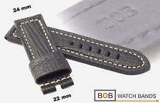 BOB ECHT HAIFISCH LEDERUHRBAND FÜR BREITDORNSCHLIESSE SCHWARZ 24/22 mm WEISSNAHT