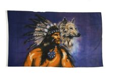 Fahne Indianer Wolf Flagge Fantasy Hissflagge 90x150cm