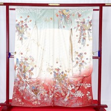 Japanischer Kimono 'FURISODE' Seide/Gold/Kranich/Blume/Temari/Länge:162cm N744