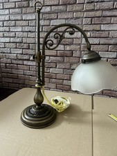 Antik  Büro Lampe, Schreibtischlampe, Altmessing, Glas Massiv Schirm Verstellbar