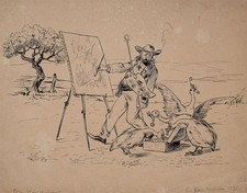 Maler an der Staffelei Gänse