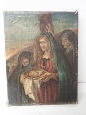 Schönes antikes fein gemaltes  Heiligenbild, gemalt auf Leinwand um 1860