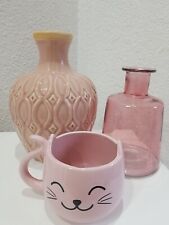 3 Teile Rosa Set  Keramik Glas Deko-Vase Blumenvase Tasse Flasche Rosa Set