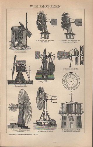 Lithografie 1896 windmotoren - 1896:,